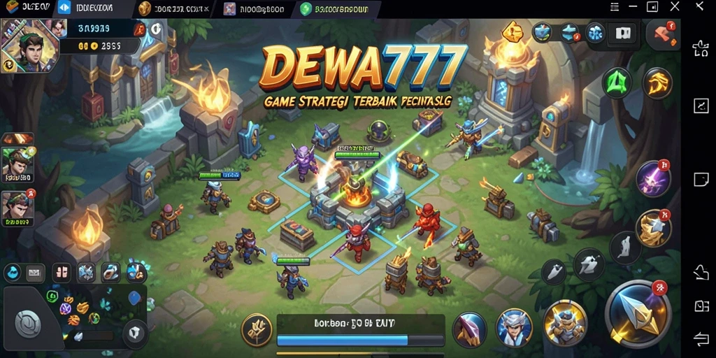 Screenshot menunjukkan pertempuran epik dalam game DEWA777.