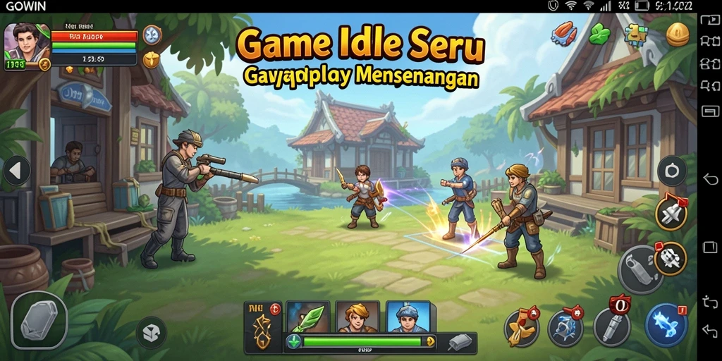 Screenshot GOWIN menampilkan aksi gameplay idle yang menghibur.