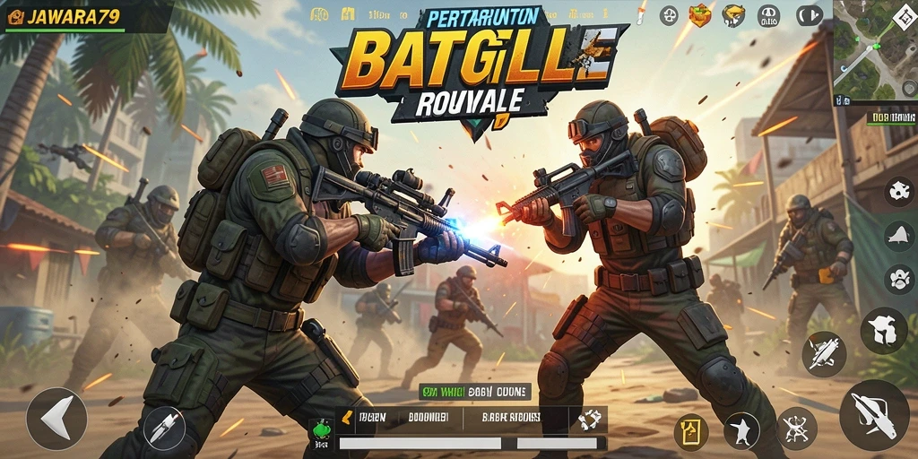 Screenshot JAWARA79 menunjukkan aksi mendebarkan di medan perang Battle Royale.