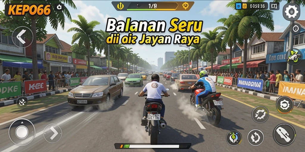 Screenshot utama KEPO66 menampilkan balapan penuh aksi di trek yang menantang.