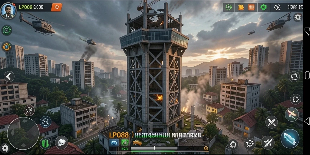 Gameplay LPO88 menampilkan pertahanan menara yang intens dan strategis.