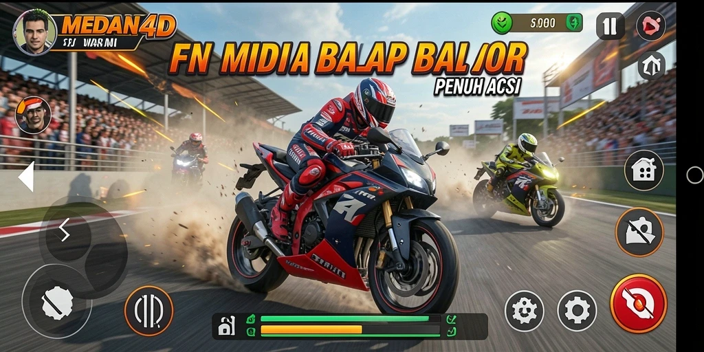 Tampilan layar utama game MEDAN4D menampilkan aksi balap motor yang mendebarkan.