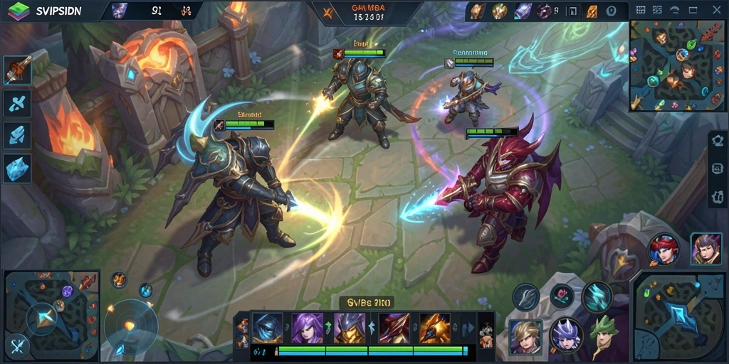 Tangkapan layar gameplay <strong>SVIPSIDN</strong> yang menunjukkan aksi intens pertempuran MOBA.