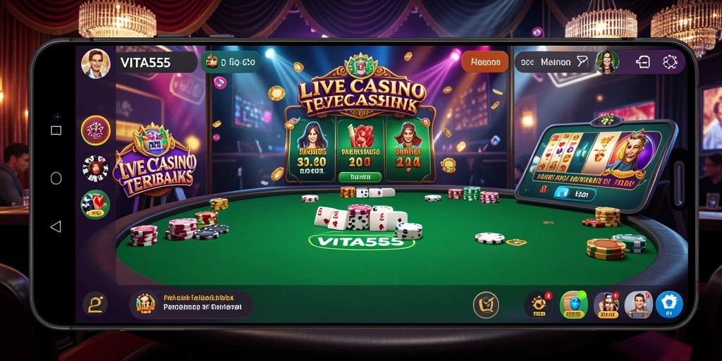 Screenshot gameplay VITA555 menampilkan dealer langsung dalam suasana kasino.